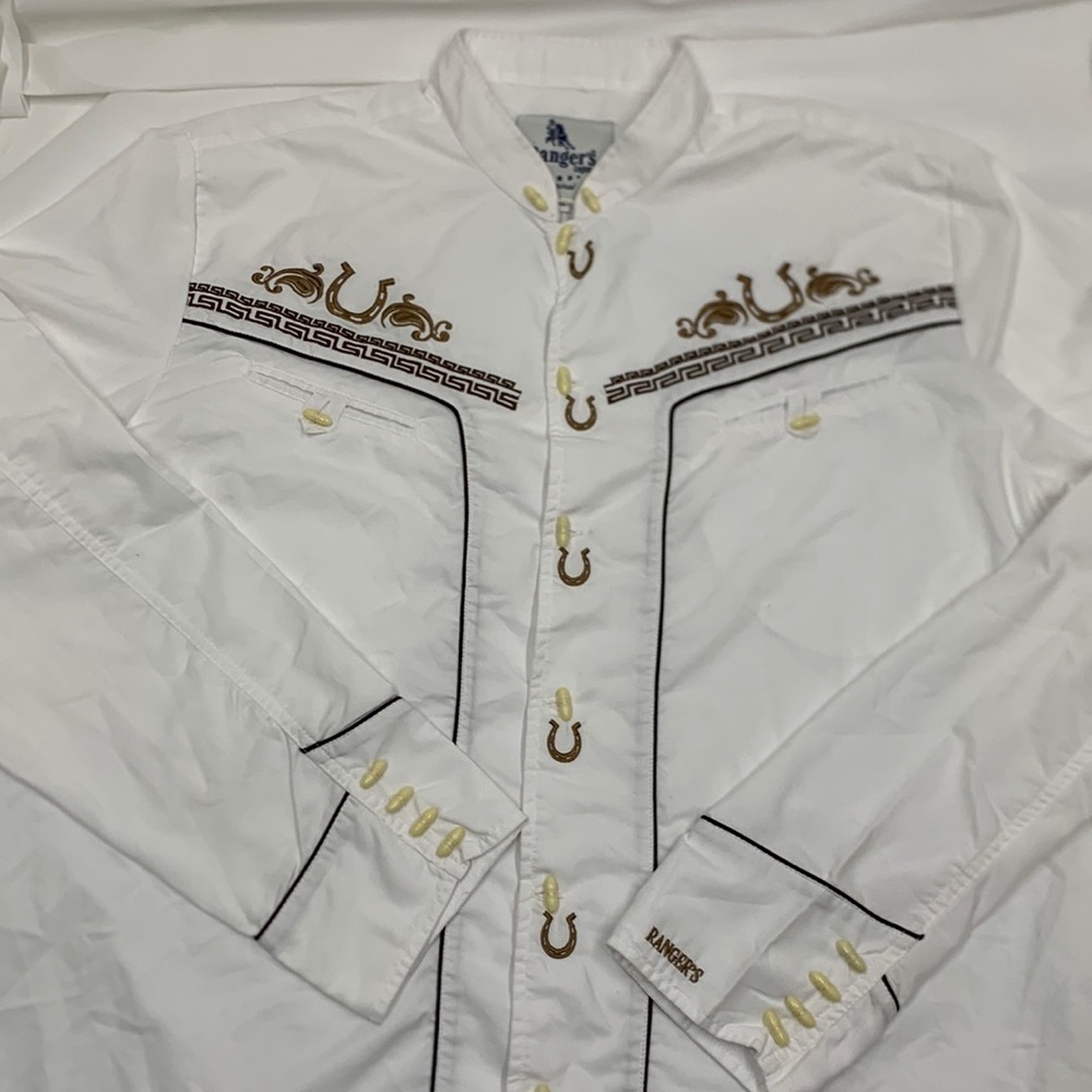 Men Ranger’s Legend White Gold Embroidered Long Sleeve Button Shirt Size 2XL